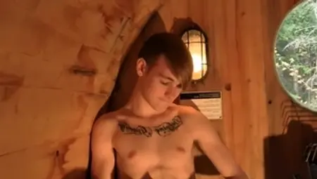 JizzAddiction.com: Solo tattooed and trimmed young twink Skyler sex toys in the sauna